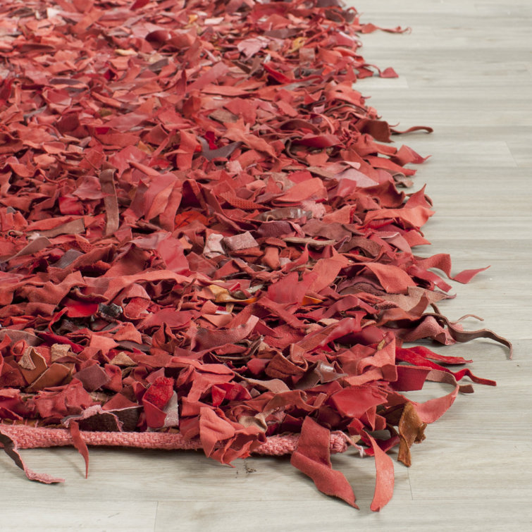 Hand-Knotted Red Leather Shag 8' x 10' Area Rug