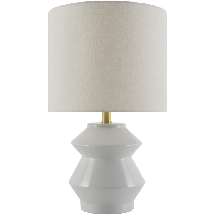 Edison Pale Blue Ceramic Table Lamp with Beige Linen Shade