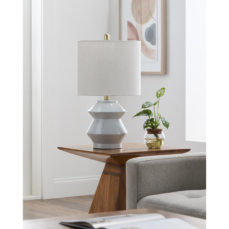 Edison Pale Blue Ceramic Table Lamp with Beige Linen Shade