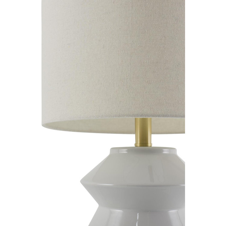Edison Pale Blue Ceramic Table Lamp with Beige Linen Shade