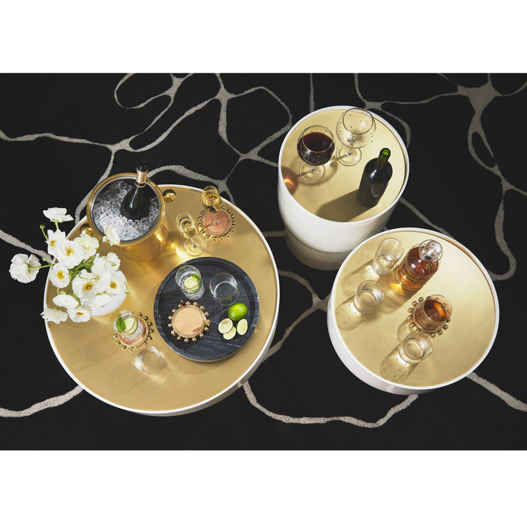 Set of 6 Clear Glass Goblets with Gold Dots and Rim