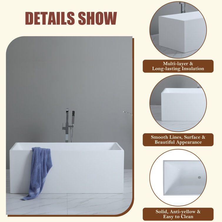 Modern White Acrylic Freestanding Soaking Bathtub