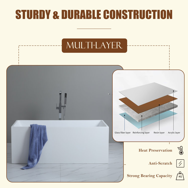 Modern White Acrylic Freestanding Soaking Bathtub