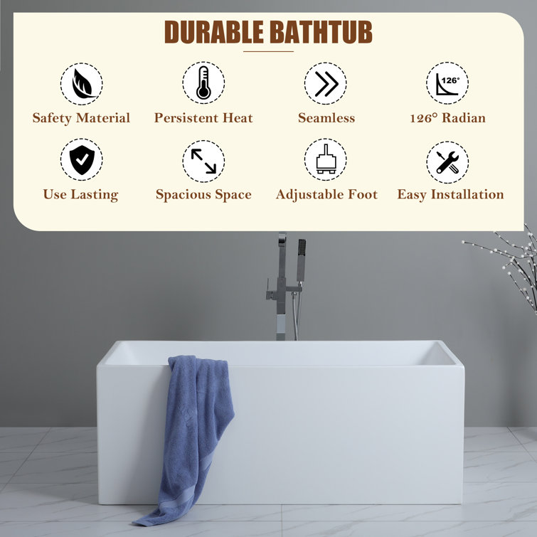 Modern White Acrylic Freestanding Soaking Bathtub