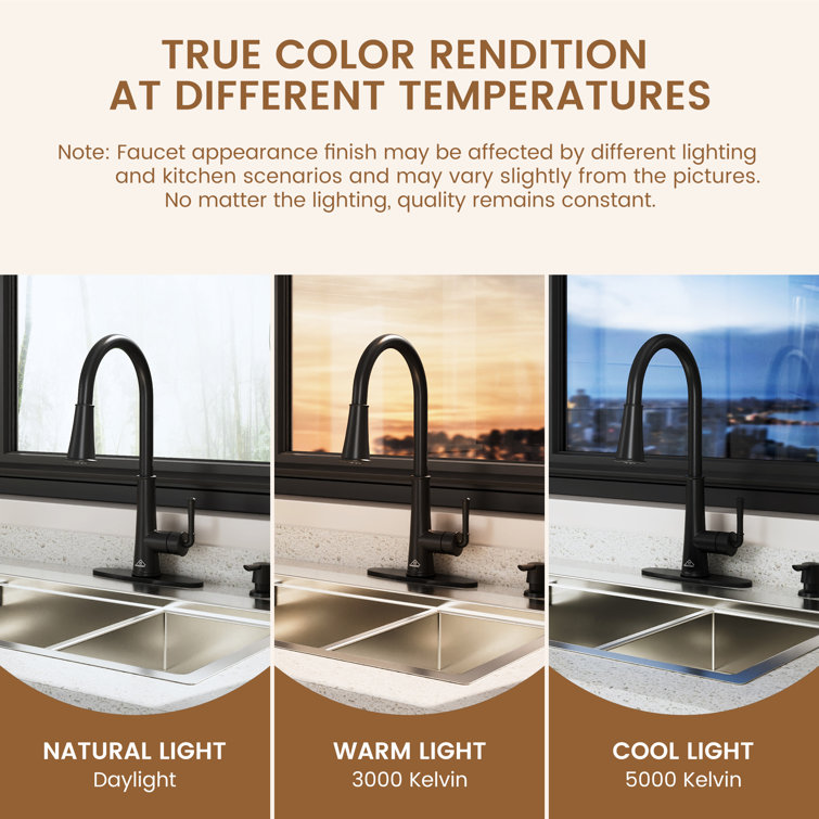 Matte Black Stainless Steel Pull-Down Kitchen Faucet with LED Light