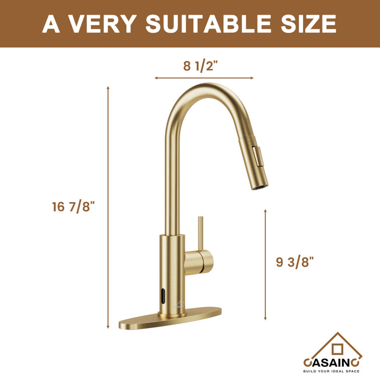 Brushed Gold Stainless Steel Pull-Down Kitchen Faucet with Infrared Sensor