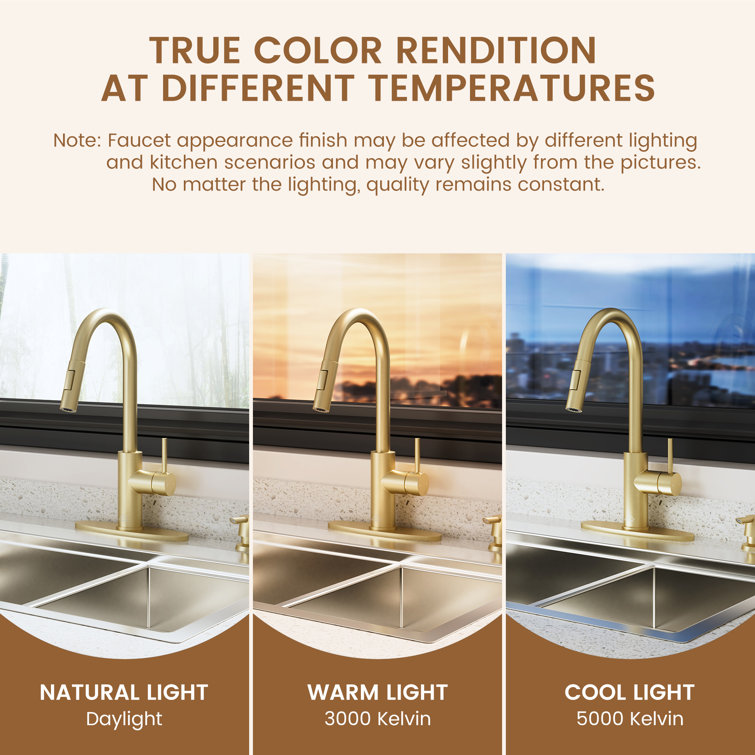 Brushed Gold Stainless Steel Pull-Down Kitchen Faucet with Infrared Sensor