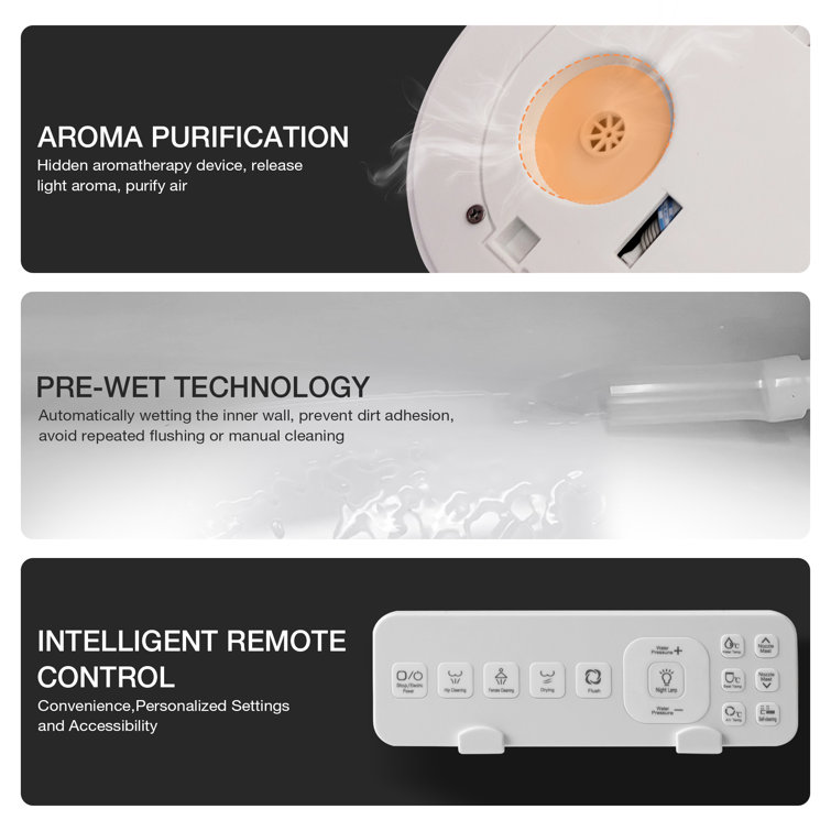 Smart White Elongated Tankless Bidet Toilet with Heated Seat and Remote