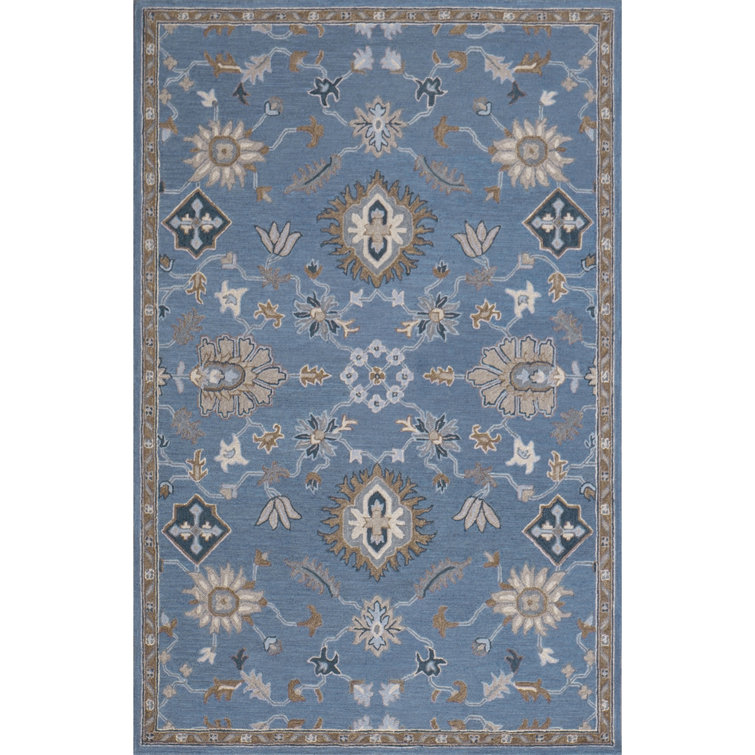 Greer Blue Floral Hand-Tufted Wool Rectangular Rug