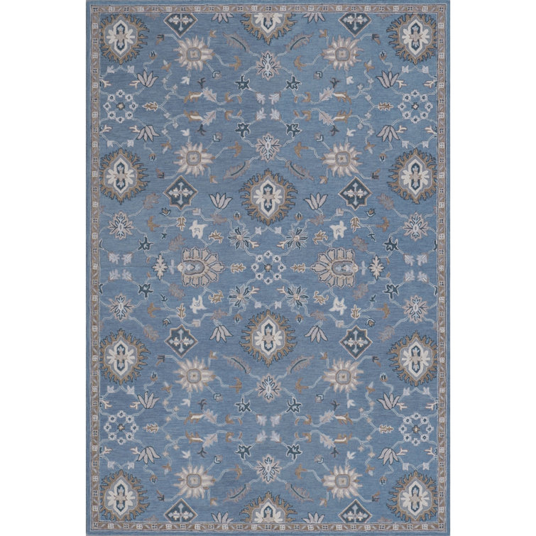 Hand-Tufted Blue Floral Wool Area Rug 5'6" x 8'6"
