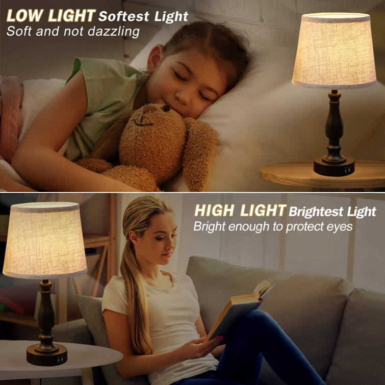 Black and Beige Touch Control Table Lamp Set with USB Ports