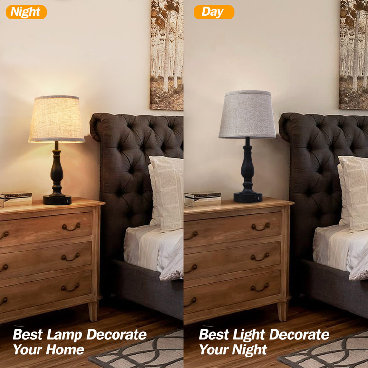 Black and Beige Touch Control Table Lamp Set with USB Ports
