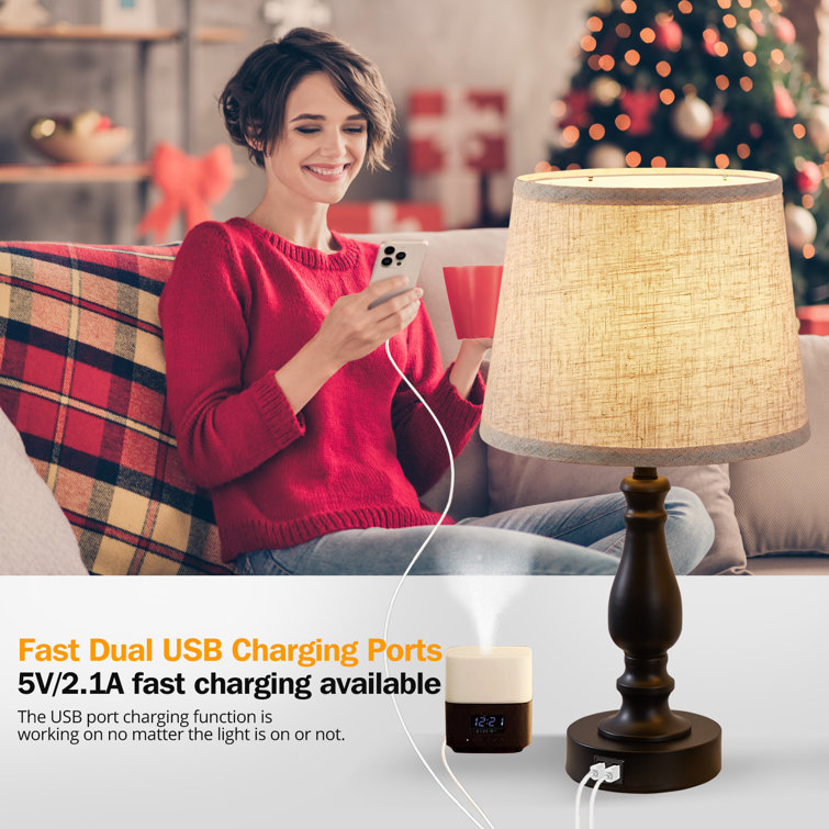 Black and Beige Touch Control Table Lamp Set with USB Ports