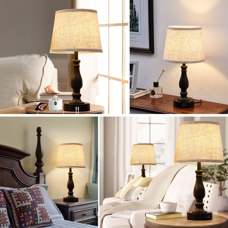 Black and Beige Touch Control Table Lamp Set with USB Ports