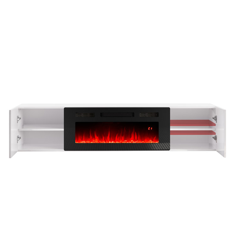 White Gloss Floating TV Stand with Electric Fireplace
