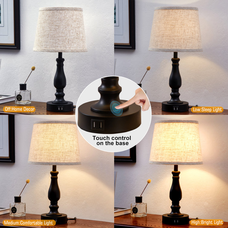 Black and Beige Touch Control Table Lamp Set with USB Ports