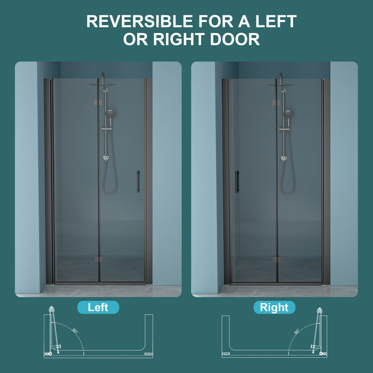 Matte Black Frameless Pivoting Shower Door with Tempered Glass