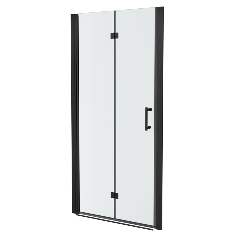 Matte Black Frameless Pivoting Shower Door with Tempered Glass