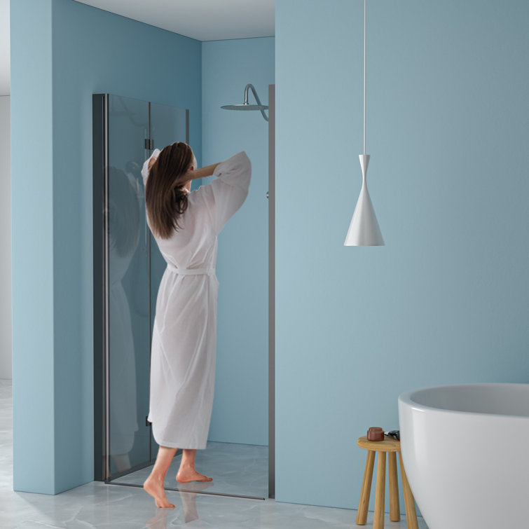 Matte Black Frameless Pivoting Shower Door with Tempered Glass