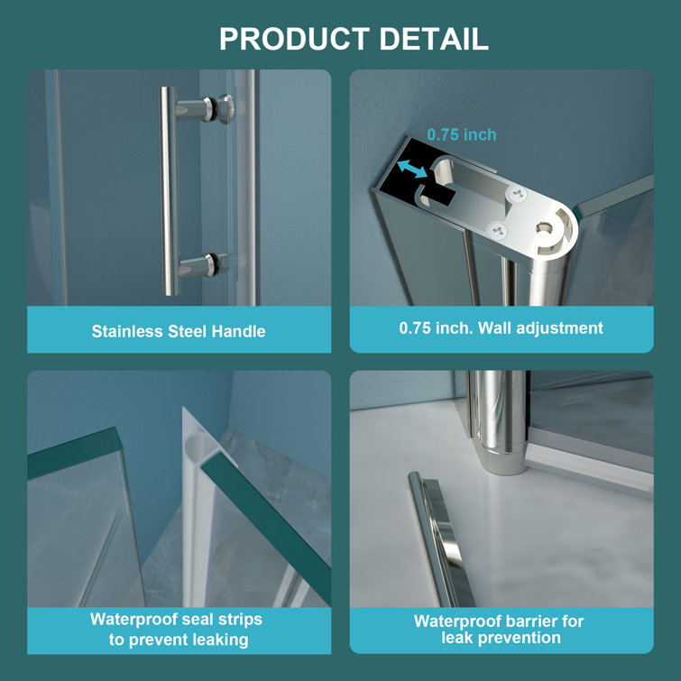 72" Frameless Bi-Fold Shower Door with Tempered Glass and Chrome Frame