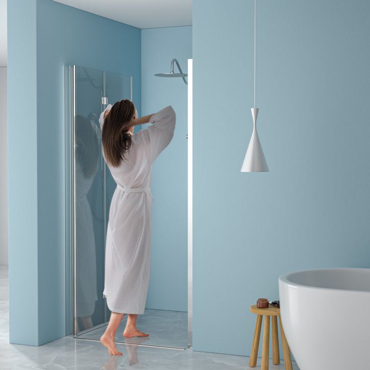 72" Frameless Bi-Fold Shower Door with Tempered Glass and Chrome Frame