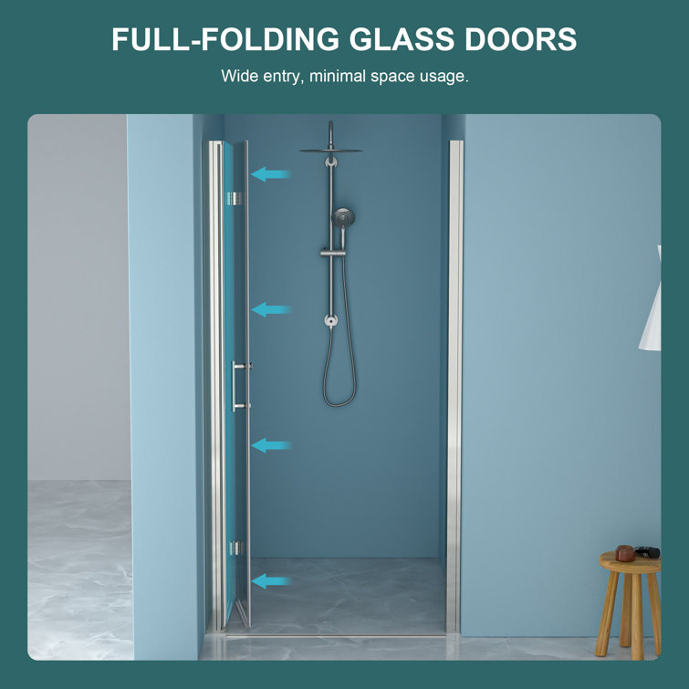 72" Frameless Bi-Fold Shower Door with Tempered Glass and Chrome Frame