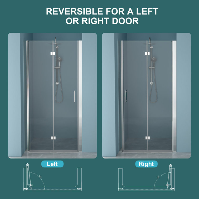 72" Frameless Bi-Fold Shower Door with Tempered Glass and Chrome Frame