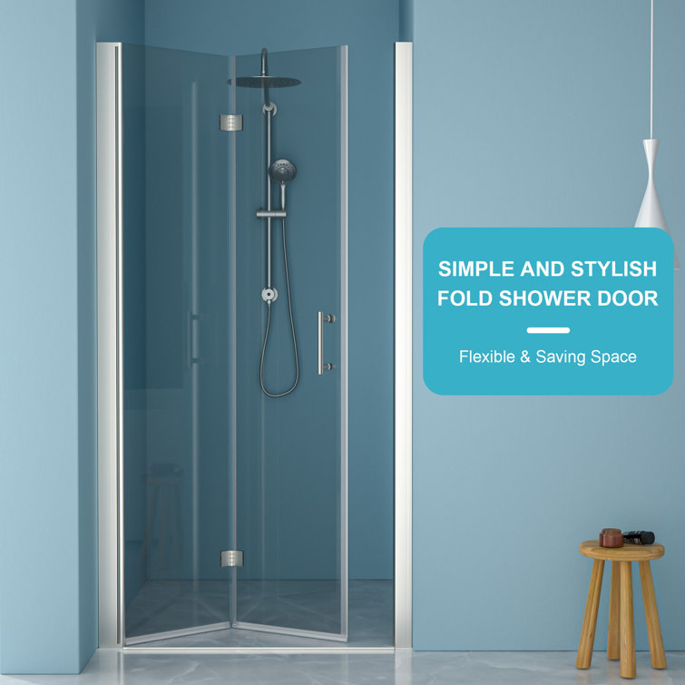 36''W x 72''H Brushed Nickel Clear Glass Folding Shower Door