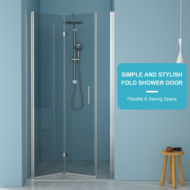 72" Frameless Bi-Fold Shower Door with Tempered Glass and Chrome Frame