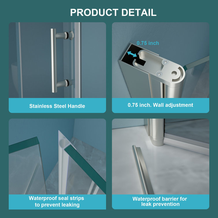 36''W x 72''H Brushed Nickel Clear Glass Folding Shower Door