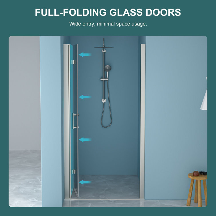 36''W x 72''H Brushed Nickel Clear Glass Folding Shower Door