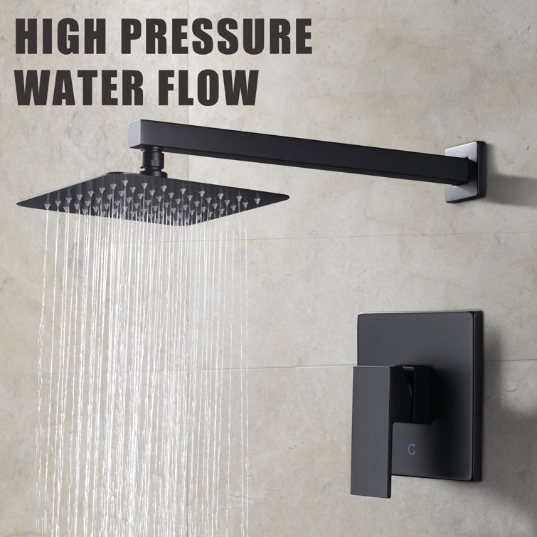 Matte Black Large Square Rain Shower Faucet with Lever Handle