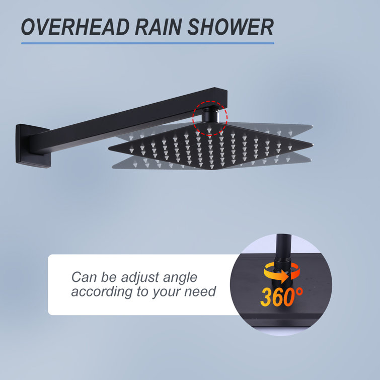 Matte Black Large Square Rain Shower Faucet with Lever Handle