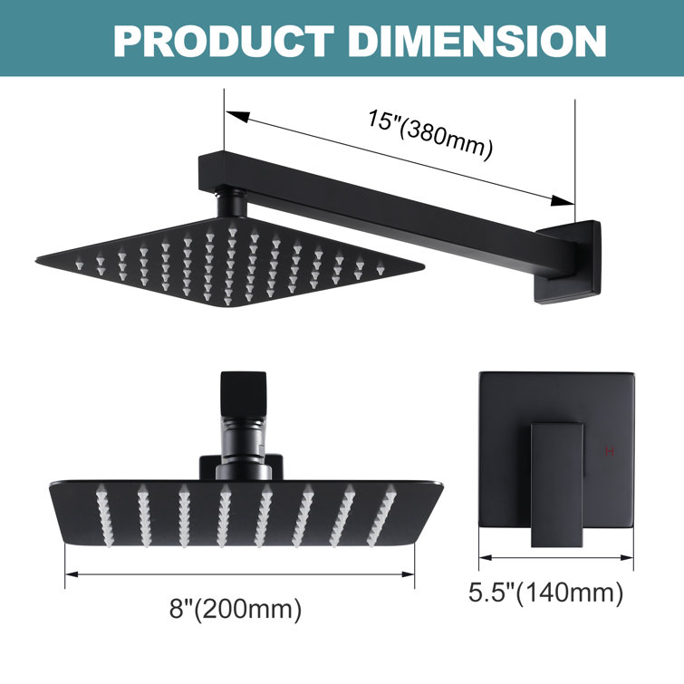 Matte Black Large Square Rain Shower Faucet with Lever Handle