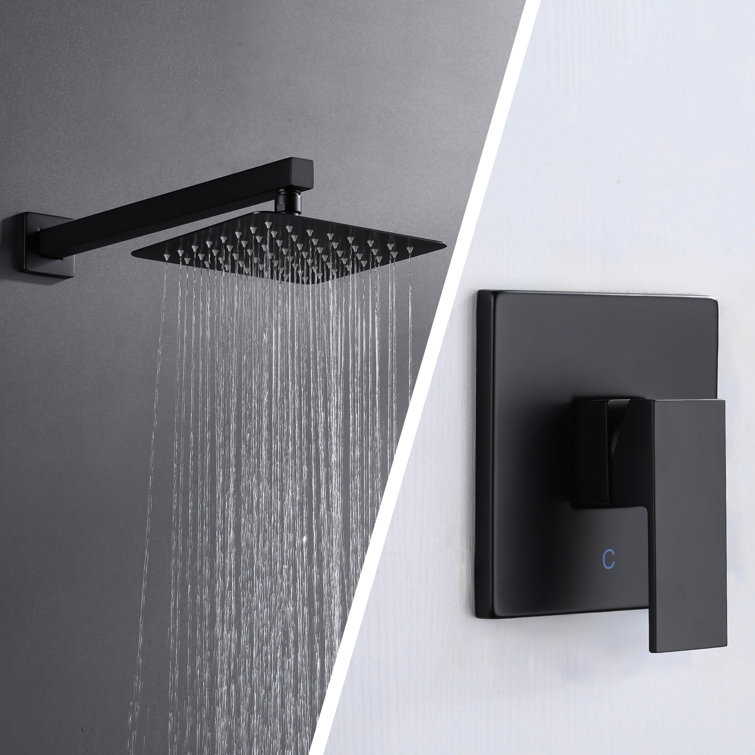 Matte Black Large Square Rain Shower Faucet with Lever Handle