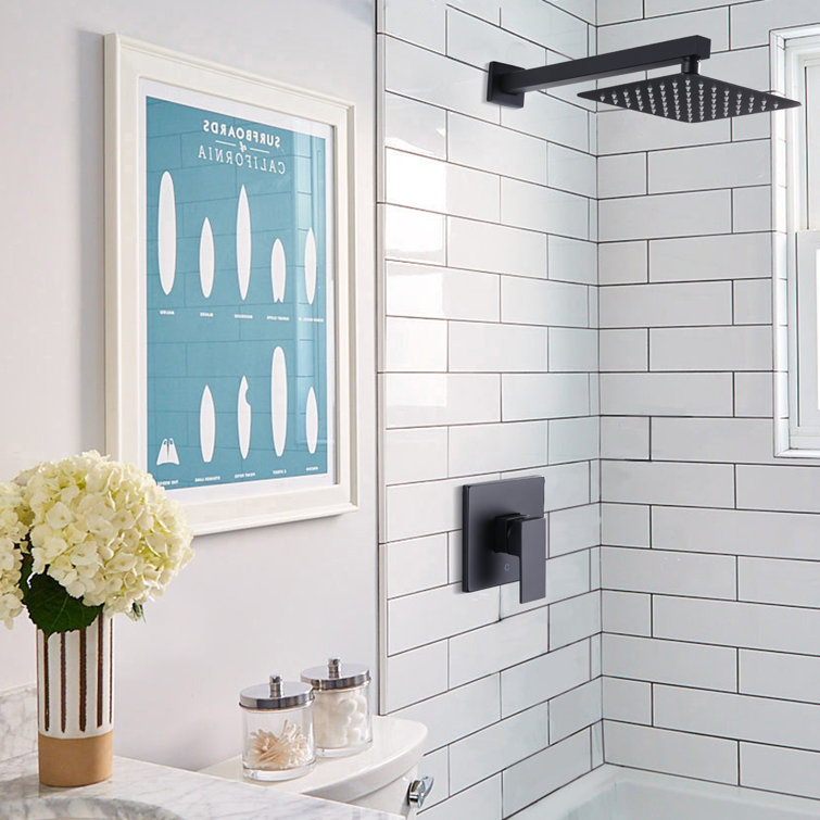 Matte Black Large Square Rain Shower Faucet with Lever Handle
