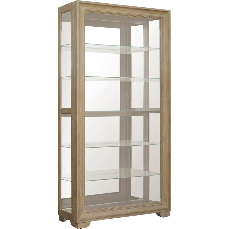 Light Brown Ash Wood 5-Shelf Lighted Curio Cabinet