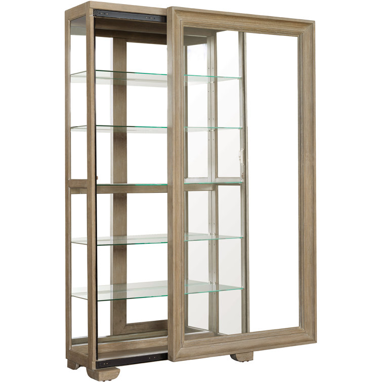 Light Brown Ash Wood 5-Shelf Lighted Curio Cabinet