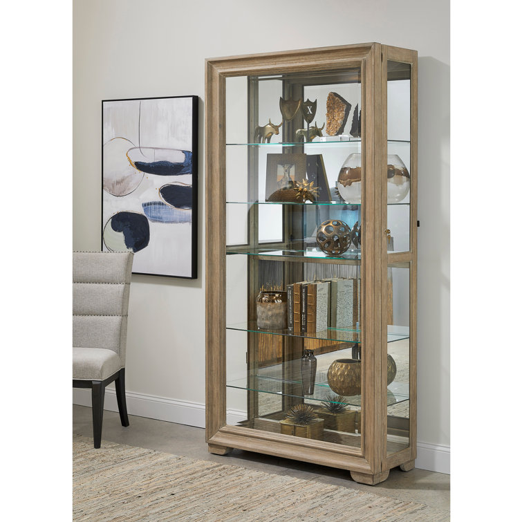 Light Brown Ash Wood 5-Shelf Lighted Curio Cabinet