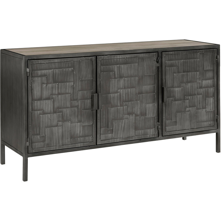 Gray Mango Wood and Metal 3-Door Sideboard