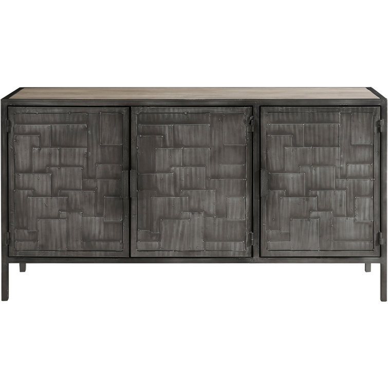 Gray Mango Wood and Metal 3-Door Sideboard