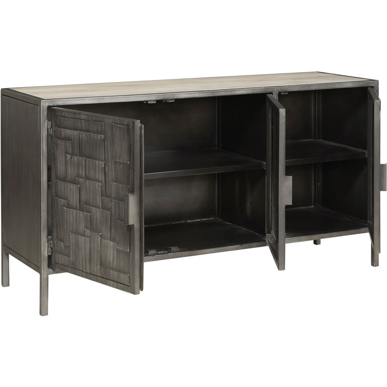 Gray Mango Wood and Metal 3-Door Sideboard