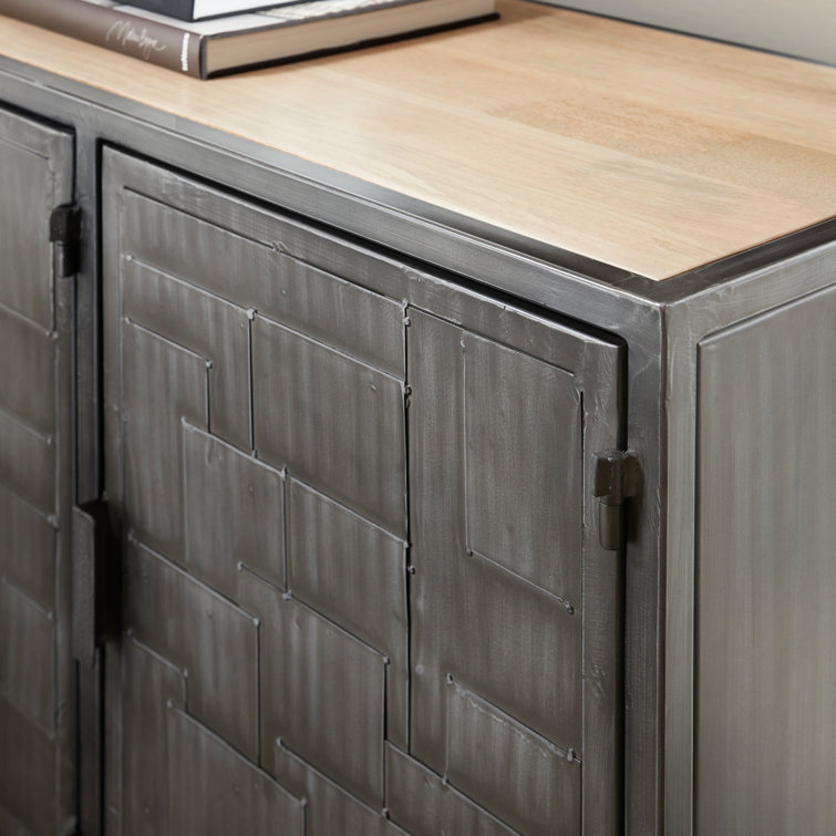Gray Mango Wood and Metal 3-Door Sideboard