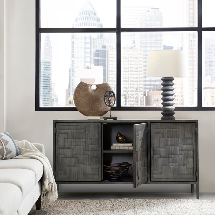 Gray Mango Wood and Metal 3-Door Sideboard