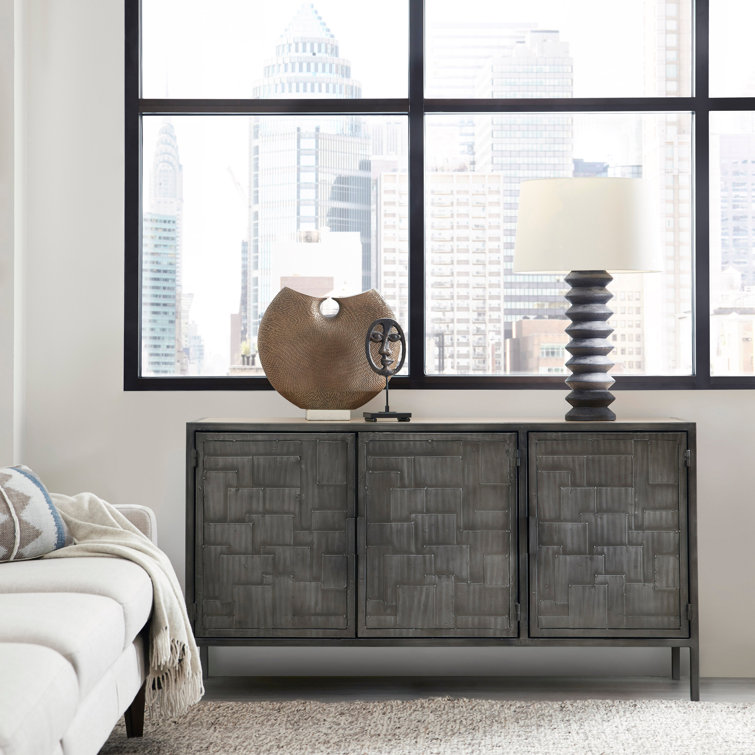Gray Mango Wood and Metal 3-Door Sideboard