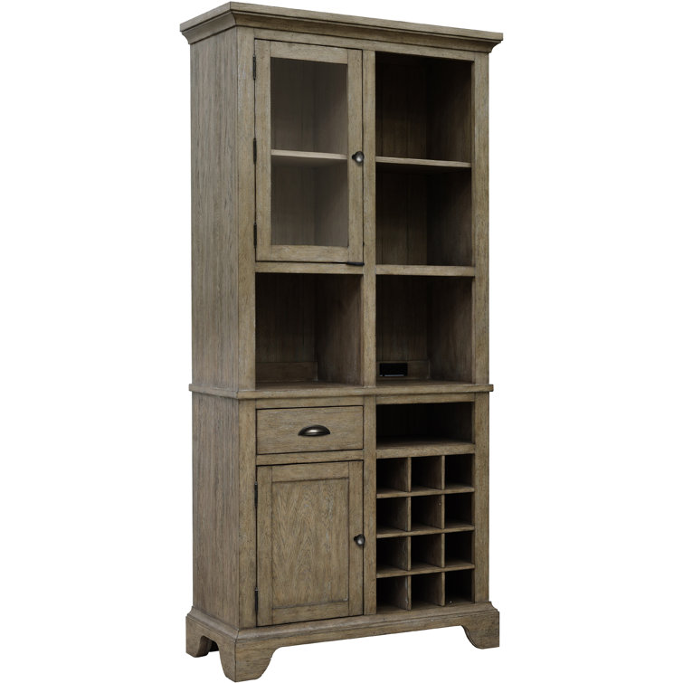 Brown Oak Wood Kitchen Curio with Wine Storage