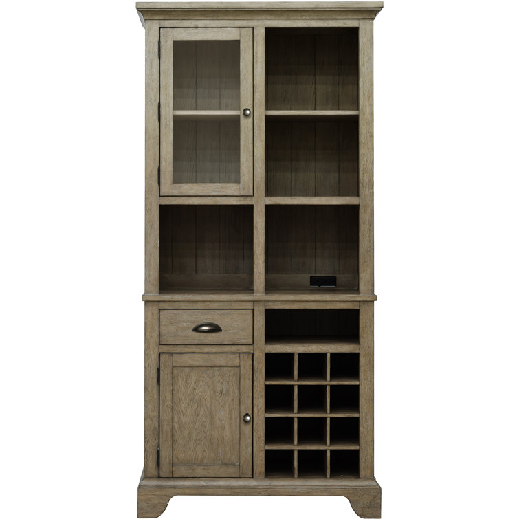 Brown Oak Wood Kitchen Curio with Wine Storage