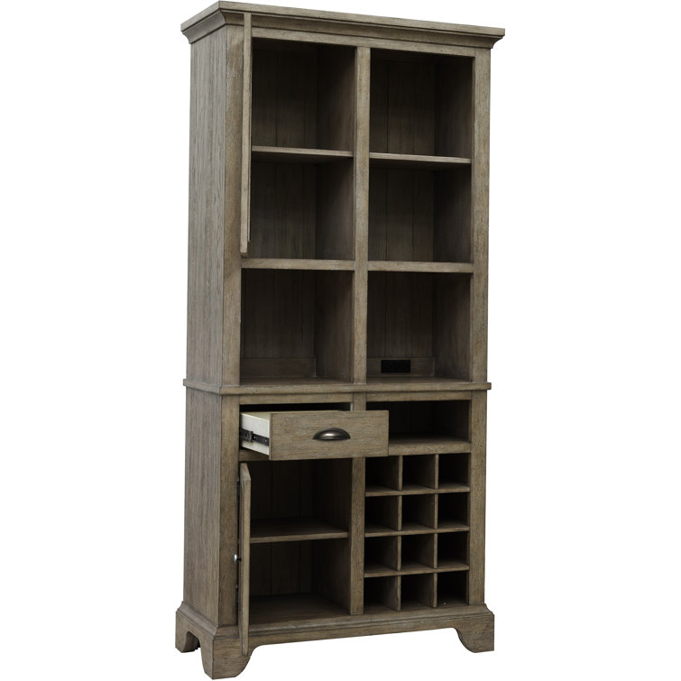 Brown Oak Wood Kitchen Curio with Wine Storage