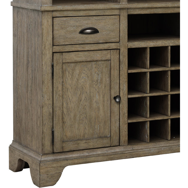 Brown Oak Wood Kitchen Curio with Wine Storage
