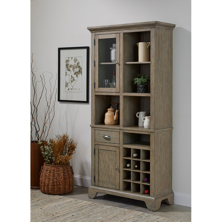 Brown Oak Wood Kitchen Curio with Wine Storage